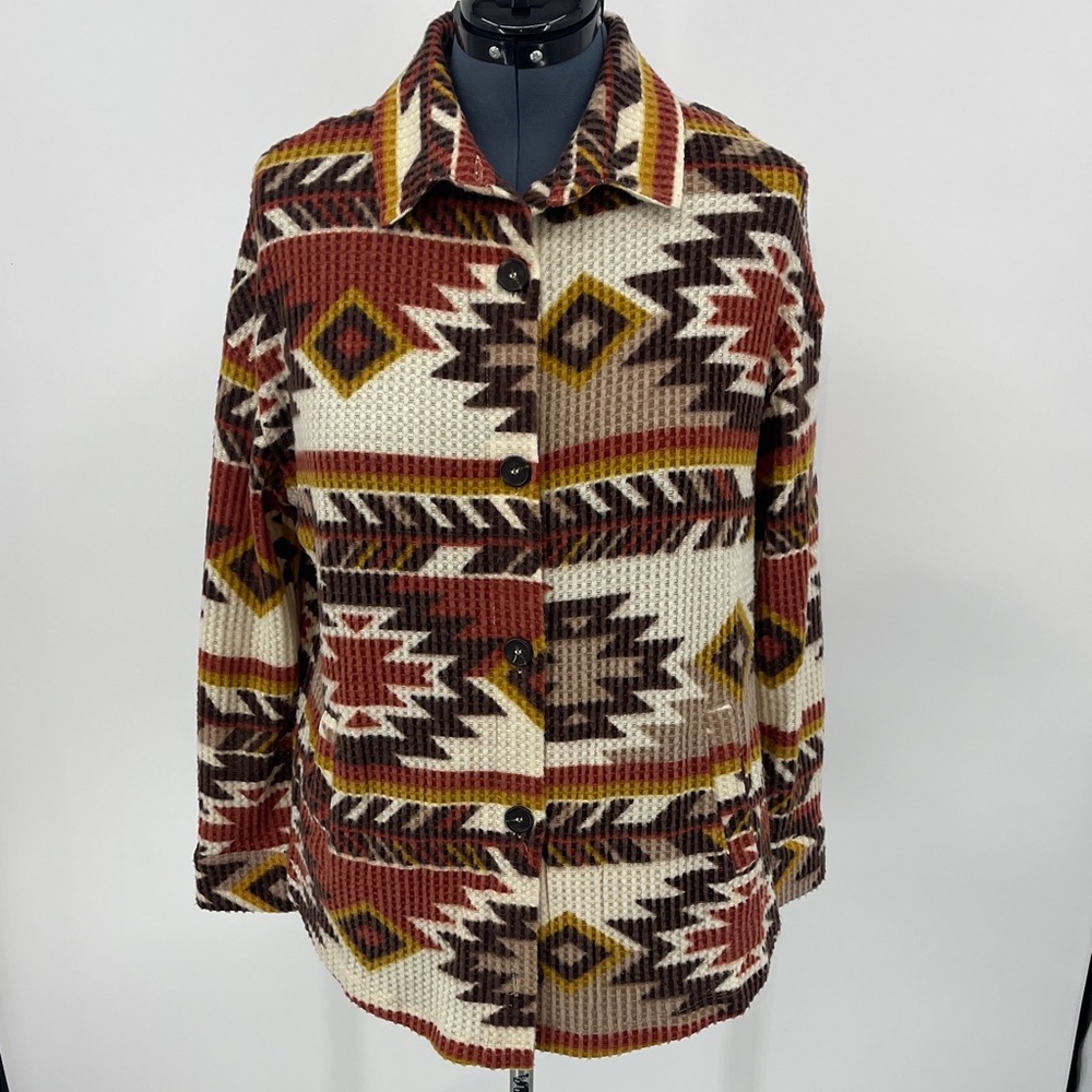 Zenana Outfitters WOMEN SIZE S Geometric AZTEC Pattern Shirt - Brown, Red, Cream